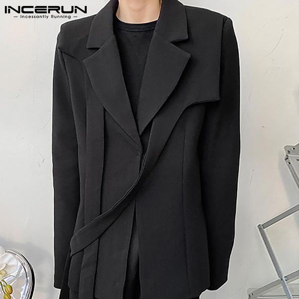 men's suits & blazers incerun 2021 men blazer solid color lapel streetwear one button fashion casual long sleeve personality outerwear, White;black 
men's suits & blazers incerun 2021 men blazer solid color lapel streetwear one button fashion casual long sleeve personality outerwear, White;black