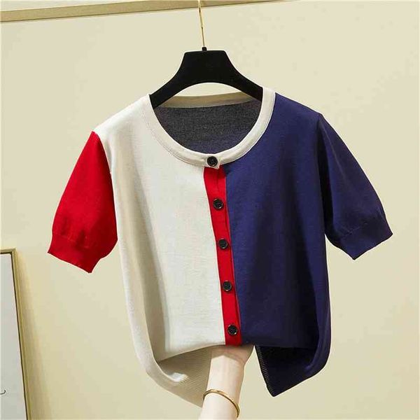 fashion color contrast cardigan o-neck short-sleeved sweater bottoming shirt women's loose thin pullover summer style 210507, White;black
fashion color contrast cardigan o-neck short-sleeved sweater bottoming shirt women's loose thin pullover summer style 210507, White;black