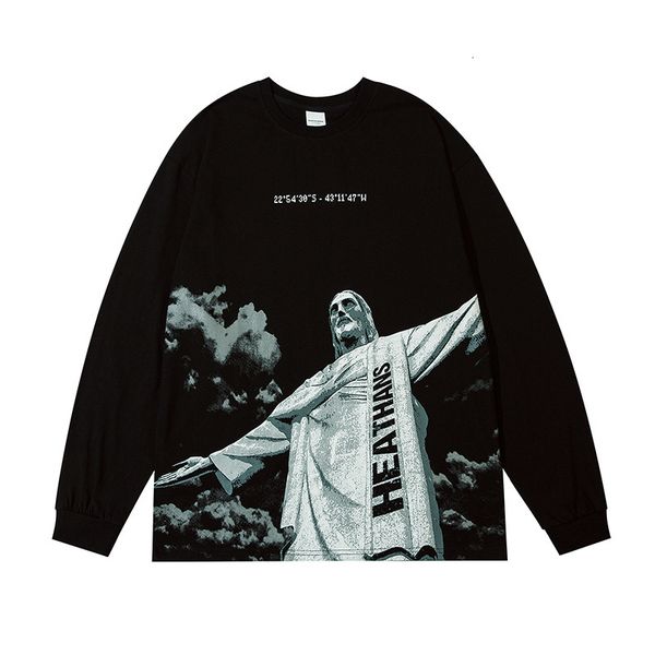 high street peace statue printed long sleeve pullover men's large round neck sweater youth hip hop fashion, Black
high street peace statue printed long sleeve pullover men's large round neck sweater youth hip hop fashion, Black