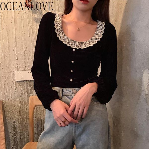 women's blouses & shirts oceanlove velour women black lace vintage autumn winter blusas korean style ladies 2021 fashion 17490, White
women's blouses & shirts oceanlove velour women black lace vintage autumn winter blusas korean style ladies 2021 fashion 17490, White