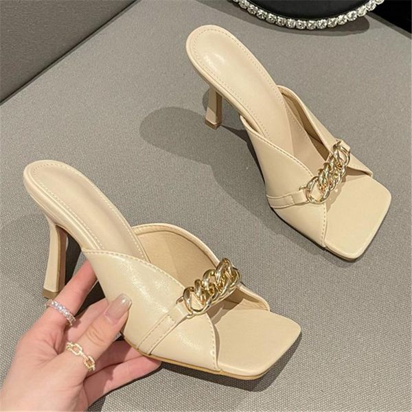 summer ins women stripper high heels slides mules designer metal decoration chain flip flops slippers party shoe, Black
summer ins women stripper high heels slides mules designer metal decoration chain flip flops slippers party shoe, Black