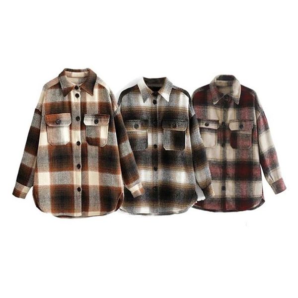 women's jackets autumn winter plaid pockets retro oversized outerwear lapel collar loose fashion women acetate long leeve thick shirts, Black;brown
women's jackets autumn winter plaid pockets retro oversized outerwear lapel collar loose fashion women acetate long leeve thick shirts, Black;brown