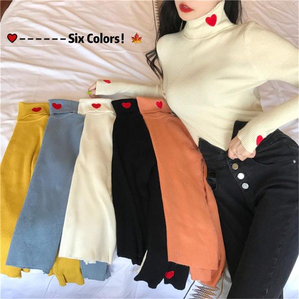 women's sweaters autumn winter love embroidery turtleneck sweater women solid knit pullovers female casual bottoming knitted, White;black
women's sweaters autumn winter love embroidery turtleneck sweater women solid knit pullovers female casual bottoming knitted, White;black