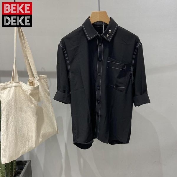 men's casual shirts summer korean style mens turn-down collar single breasted pockets black vintage shirt fashion male blouse 2021, White;black
men's casual shirts summer korean style mens turn-down collar single breasted pockets black vintage shirt fashion male blouse 2021, White;black