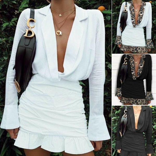 fashion trend est elegant women deep v neck lapel dress ruffle cuff leopard solid party formal club work casual dresses, Black;gray
fashion trend est elegant women deep v neck lapel dress ruffle cuff leopard solid party formal club work casual dresses, Black;gray