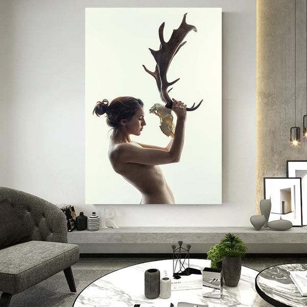 paintings naked woman and deer bone mask abstract canvas home art posters prints pictures for living room wall decor
paintings naked woman and deer bone mask abstract canvas home art posters prints pictures for living room wall decor