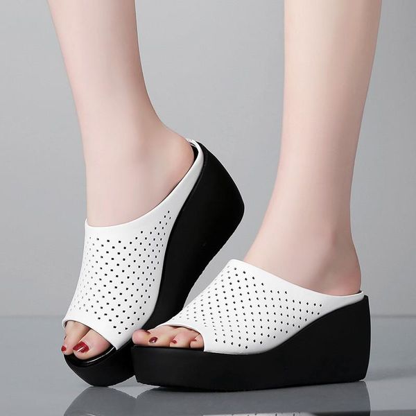 fashion genuine real leather wedges platform slides holes summer ladies shoes wedge heels black white women slippers
fashion genuine real leather wedges platform slides holes summer ladies shoes wedge heels black white women slippers