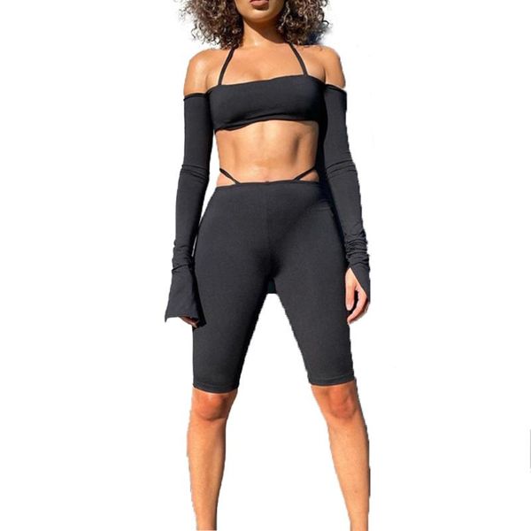 women fashion long sleeve solid color cold shoulder 2 piece outfit halter crop cami and skinny shorts set jumpsuit women's jumpsuit, Black;white
women fashion long sleeve solid color cold shoulder 2 piece outfit halter crop cami and skinny shorts set jumpsuit women's jumpsuit, Black;white