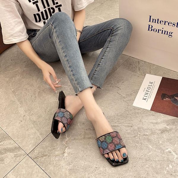 color diamond flat shoes slippers women's large one line sandals fashion everyday, Black
color diamond flat shoes slippers women's large one line sandals fashion everyday, Black