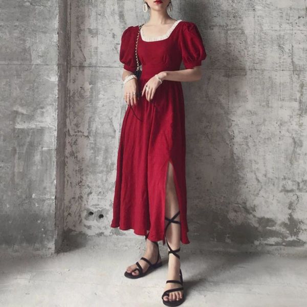 women black split lace pleated long dress square collar short puff sleeve casual fashion spring summer 16f0689 210510, Black;gray
women black split lace pleated long dress square collar short puff sleeve casual fashion spring summer 16f0689 210510, Black;gray