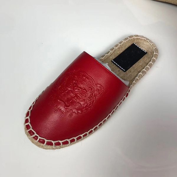 full leather espadrilles tiger loafers men women designer shoes black white red soft straw weaving shoe embroidery printing slip-on slippers