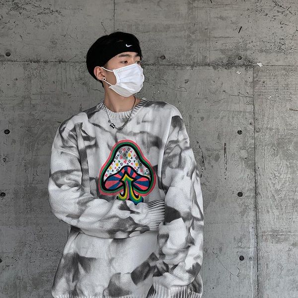 men's sweaters hip hop streetwear harajuku men fashion loose casual jumper sweet flower printing sweater, White;black
men's sweaters hip hop streetwear harajuku men fashion loose casual jumper sweet flower printing sweater, White;black
