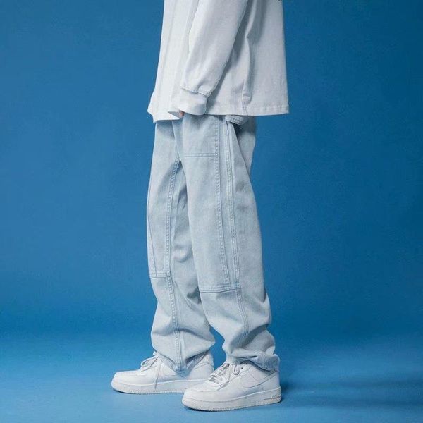 men's jeans straight harem summer korean man loose denim trousers streetwear male casual pants men solid color plaid mid -40, Blue
men's jeans straight harem summer korean man loose denim trousers streetwear male casual pants men solid color plaid mid -40, Blue