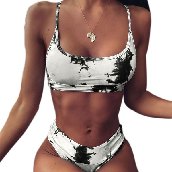 women's swimwear 2021 women summer fashion tie-dye bikini suit backless cami and tight mid-waist thong split two piece swimsuit, White;black
women's swimwear 2021 women summer fashion tie-dye bikini suit backless cami and tight mid-waist thong split two piece swimsuit, White;black