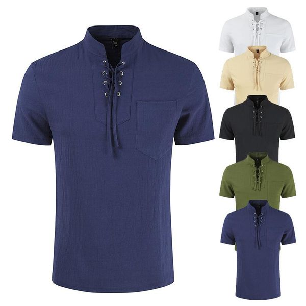 men's t-shirts 2021 summer casual short-sleeved cotton and linen lace-up pocket fashion t-shirt vintage clothes elegant, White;black
men's t-shirts 2021 summer casual short-sleeved cotton and linen lace-up pocket fashion t-shirt vintage clothes elegant, White;black