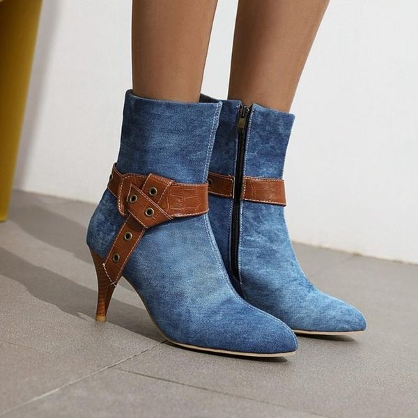 boots us4-11 womens denim jeans belt buckle ankle stilettos high heel punk motorcycle pointy toe shoes side zip 3color, Black
boots us4-11 womens denim jeans belt buckle ankle stilettos high heel punk motorcycle pointy toe shoes side zip 3color, Black