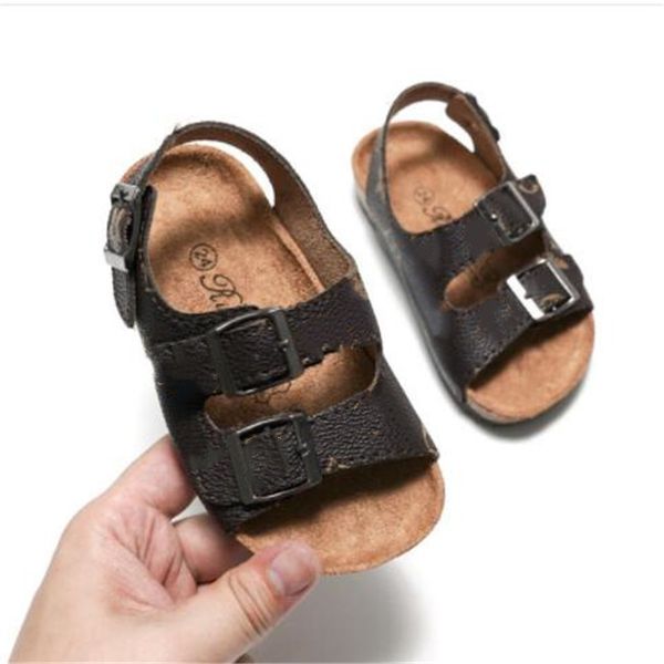 kids pu leather sandals children boys girls summer shoes flat sandal anti skidoutdoor running shoes infant toddler slides slipper, Black;red