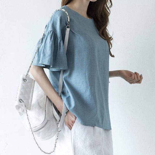 cotton blends women t-shirt spring summer korean sweet flared half sleeve solid blue bow female causal shirts 2021 women's, White
cotton blends women t-shirt spring summer korean sweet flared half sleeve solid blue bow female causal shirts 2021 women's, White