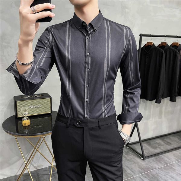striped men slim dress shirt spring long sleeve formal business casual shirt social party streetwear clothing chemise homme 210527, White;black
striped men slim dress shirt spring long sleeve formal business casual shirt social party streetwear clothing chemise homme 210527, White;black