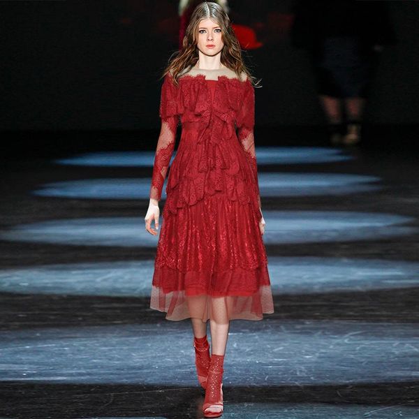 casual dresses early autumn runway red lace maxi dress 2021 see through ruffles mesh long celebraty party for women, Black;gray
casual dresses early autumn runway red lace maxi dress 2021 see through ruffles mesh long celebraty party for women, Black;gray