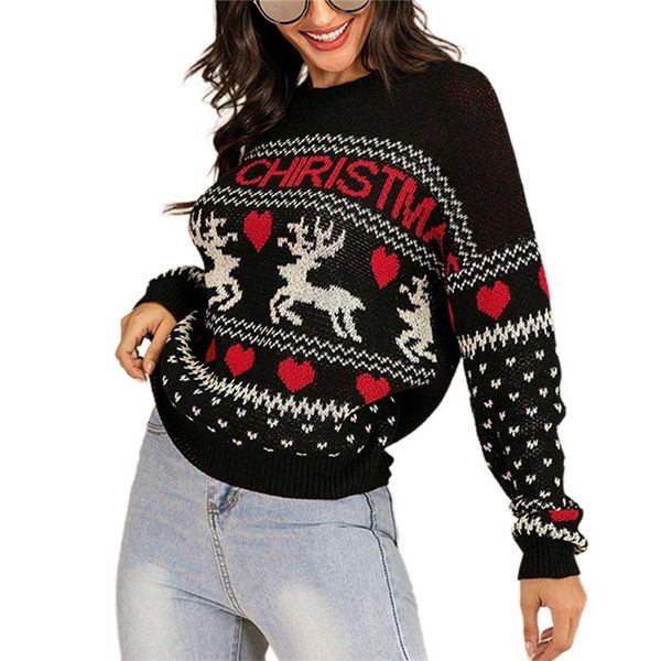 christmas elk pattern sweater women long sleeve round neck knitwear fashion ladies xmas women's party clothes sweaters, White;black
christmas elk pattern sweater women long sleeve round neck knitwear fashion ladies xmas women's party clothes sweaters, White;black