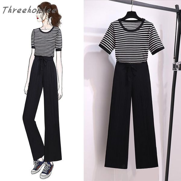 summer two piece sets woman round neck stripe short sleeve and high waist slim wide leg pants women's fashion suits, White
summer two piece sets woman round neck stripe short sleeve and high waist slim wide leg pants women's fashion suits, White