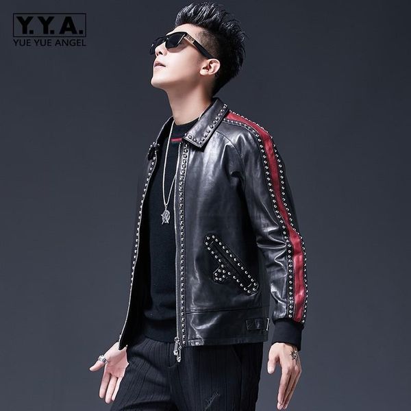 men's leather & faux rivet motorcycle sheepskin real short coats men studded punk genuine bomber jacket plus size, Black
men's leather & faux rivet motorcycle sheepskin real short coats men studded punk genuine bomber jacket plus size, Black