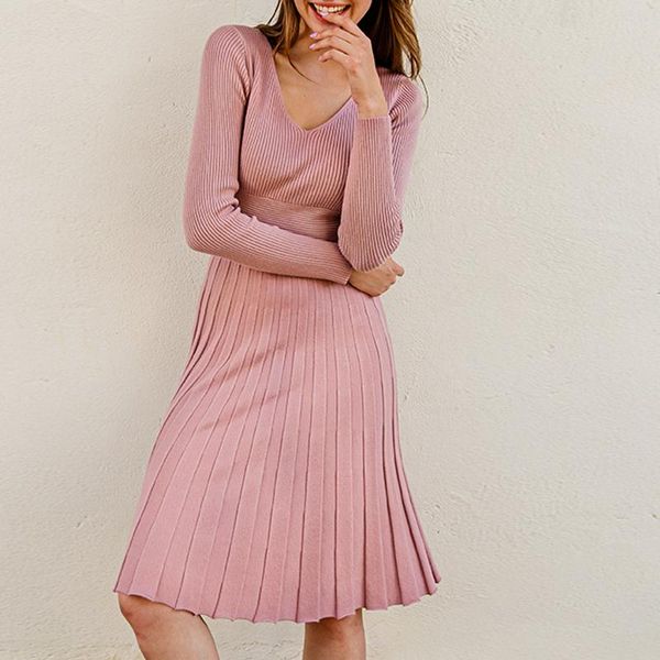 elegant solid slim a-line women sweater dress v-neck long sleeve pleated knitted office autumn winter mid casual dresses, Black;gray
elegant solid slim a-line women sweater dress v-neck long sleeve pleated knitted office autumn winter mid casual dresses, Black;gray