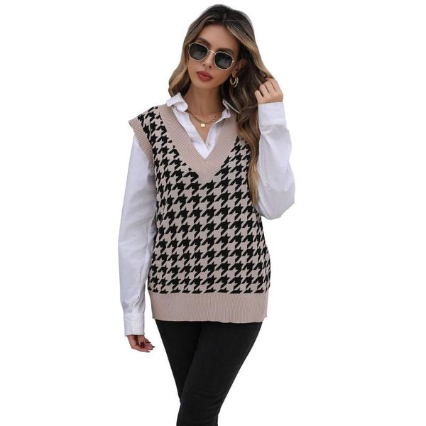 women's vests waistcoat vest women houndstooth loose v-neck knit sweater sleeveless jacket 2021 autumn lady fashion clothing, Black;white
women's vests waistcoat vest women houndstooth loose v-neck knit sweater sleeveless jacket 2021 autumn lady fashion clothing, Black;white