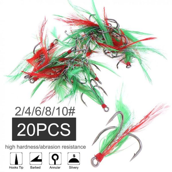 20pcs / lot feather treble fishing hooks 2# 4# 6# 8# 10# tied round bend barbed triple with green & red
20pcs / lot feather treble fishing hooks 2# 4# 6# 8# 10# tied round bend barbed triple with green & red