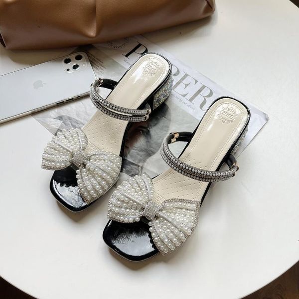 slippers women high heels 2021 summer rhinestone bow thick heel sandals fashion large size outdoor beach slides, Black
slippers women high heels 2021 summer rhinestone bow thick heel sandals fashion large size outdoor beach slides, Black