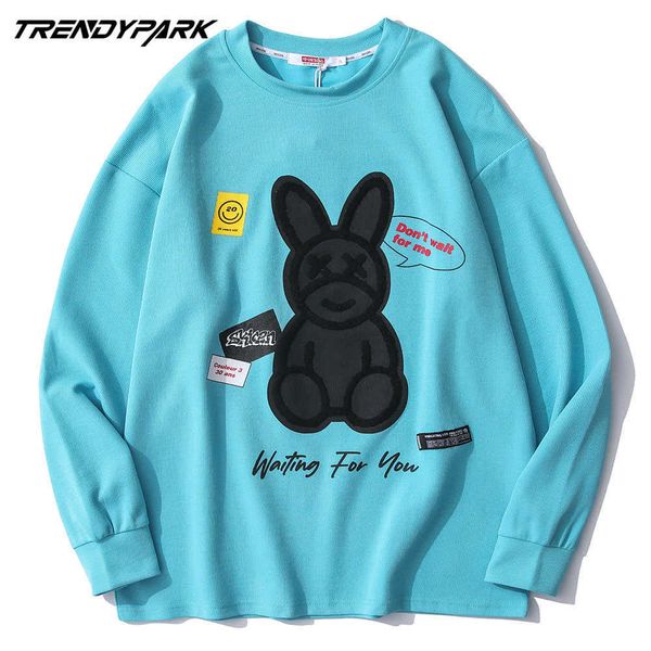 men's cartoon rabbit flocking t shirts longsleeve hip hop oversized harajuku embroidery sweatshirt tees men's clothing 210601, White;black
men's cartoon rabbit flocking t shirts longsleeve hip hop oversized harajuku embroidery sweatshirt tees men's clothing 210601, White;black