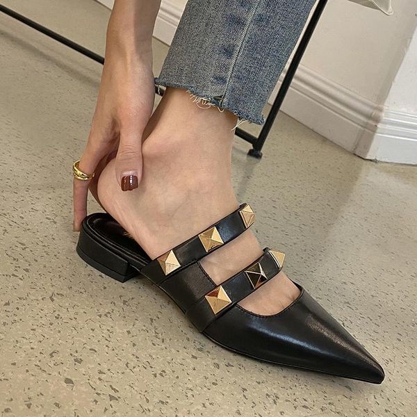 slippers qzyerai 2021 style summer women genuine leather fashion with low rivet cowhide pointed women's shoes, Black
slippers qzyerai 2021 style summer women genuine leather fashion with low rivet cowhide pointed women's shoes, Black