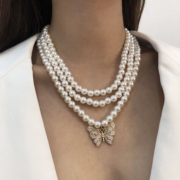 n7921 fashionable lady style necklace feminine quality pearl multi-layer clavicle chain european and american famous butterfly pendant, Silver
n7921 fashionable lady style necklace feminine quality pearl multi-layer clavicle chain european and american famous butterfly pendant, Silver