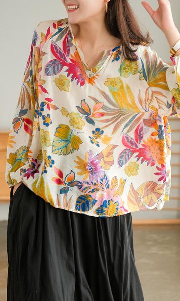 women's blouses & shirts women summer sweet style print loose v-neck collar full sleeve reduction age female fashion tees, White
women's blouses & shirts women summer sweet style print loose v-neck collar full sleeve reduction age female fashion tees, White