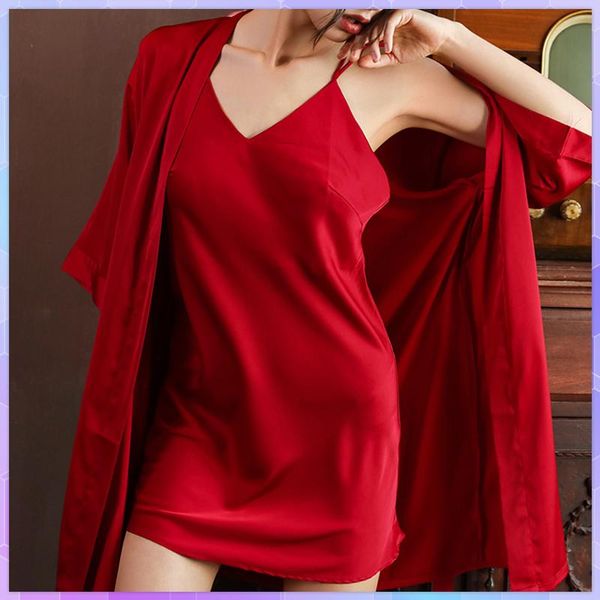 women's sleepwear silk satin pajamas sets women 2pc dresses suit summer spring autumn home wear nightwear robe gown two-piece robes, Black;red
women's sleepwear silk satin pajamas sets women 2pc dresses suit summer spring autumn home wear nightwear robe gown two-piece robes, Black;red