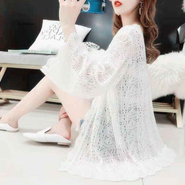 women's knits & tees women spring summer vintage cardigan lady hollow out long sleeve knit sun protection solid thin f717, White
women's knits & tees women spring summer vintage cardigan lady hollow out long sleeve knit sun protection solid thin f717, White