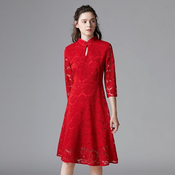 big yards dresses red women's autumn 2021 lace cheongsam collar wedding temperament bridal
big yards dresses red women's autumn 2021 lace cheongsam collar wedding temperament bridal