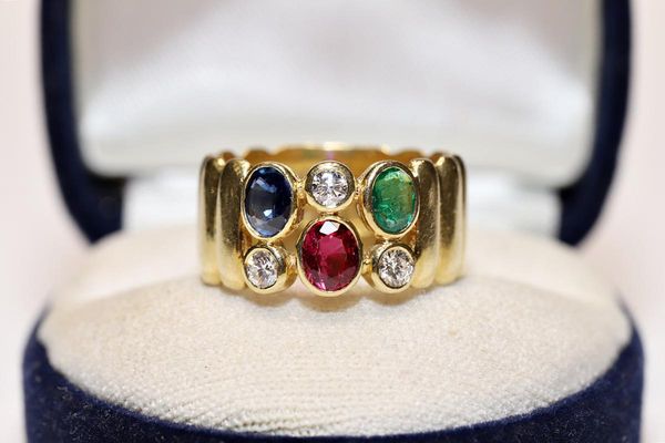 cluster rings read the full titleoriginal vintage 18k gold natural diamond and emerald ruby sapphire decorated strong ring, Golden;silver
cluster rings read the full titleoriginal vintage 18k gold natural diamond and emerald ruby sapphire decorated strong ring, Golden;silver