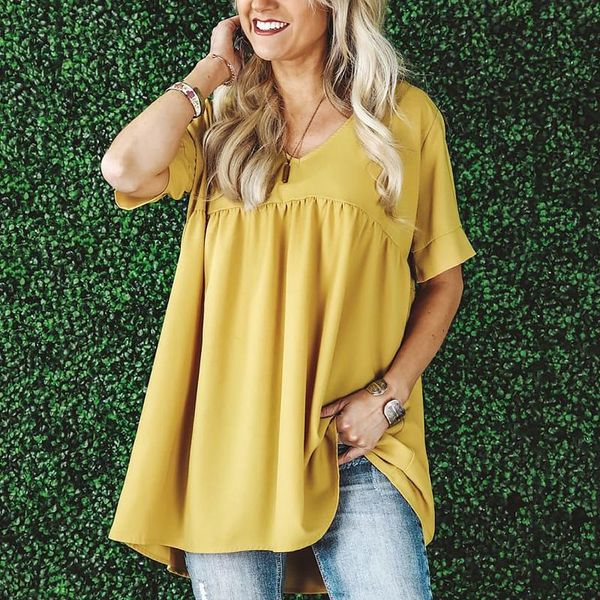 women's t-shirt summer women casual loose t-shirts solid color pleated tunic v-neck short sleeve shirt fashion female pullover clothes, White
women's t-shirt summer women casual loose t-shirts solid color pleated tunic v-neck short sleeve shirt fashion female pullover clothes, White