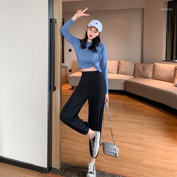 women's pants loose knitted cotton nine-point thin striped spring and autumn1, White
women's pants loose knitted cotton nine-point thin striped spring and autumn1, White