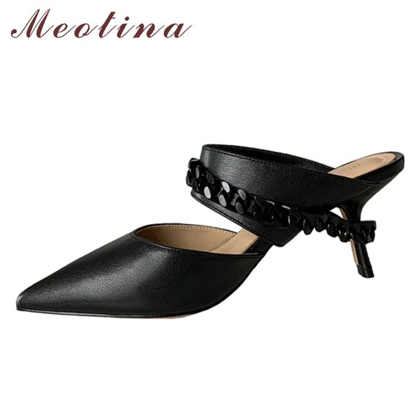 women slippers genuine leather shoes pointed toe high heels sandals kitten heel metal decoration mules lady slides white 210517, Black
women slippers genuine leather shoes pointed toe high heels sandals kitten heel metal decoration mules lady slides white 210517, Black