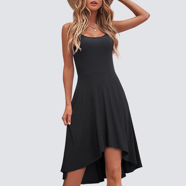 casual dresses women summer beach neckline spaghetti strap asymmetrical hem swing knee length dress ha265, Black;gray
casual dresses women summer beach neckline spaghetti strap asymmetrical hem swing knee length dress ha265, Black;gray