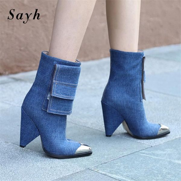boots fashion winter woman ankle pointed toe metal head denim runway high heels shoes size 34-43, Black
boots fashion winter woman ankle pointed toe metal head denim runway high heels shoes size 34-43, Black