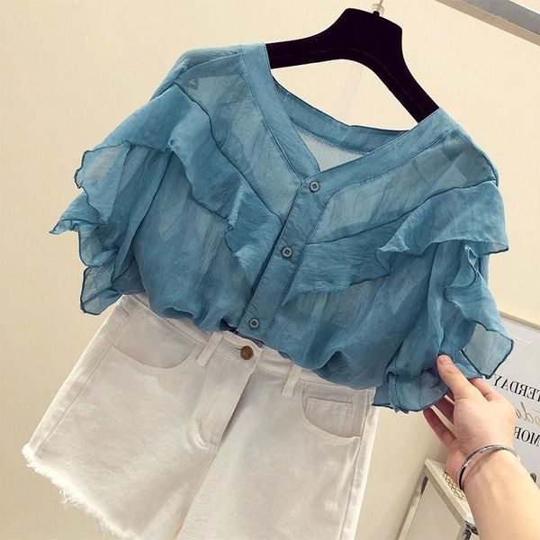 women's blouses & shirts chiffon shirt short-sleeved summer 2021 large size thin and super fairy temperament women, White
women's blouses & shirts chiffon shirt short-sleeved summer 2021 large size thin and super fairy temperament women, White