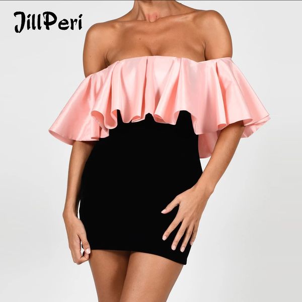 jillperi women off the shoulder veet dress fashion patchwork slash ne ruffles elegant outfit celebrity party mini dress, Black;white
jillperi women off the shoulder veet dress fashion patchwork slash ne ruffles elegant outfit celebrity party mini dress, Black;white