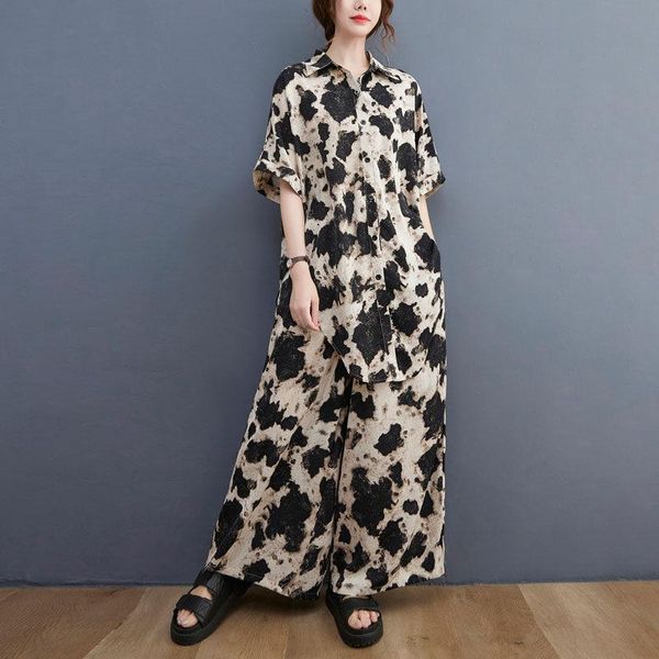 women's two piece pants 2021 summer large size set comfortable wide leg leopard print casual long shirt and trousers suit zh1548, White
women's two piece pants 2021 summer large size set comfortable wide leg leopard print casual long shirt and trousers suit zh1548, White