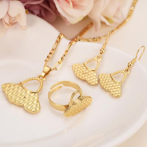 earrings & necklace gold color png pendant ring set women party gift african bag shape bridal wedding jewelry girls charm, Silver 
earrings & necklace gold color png pendant ring set women party gift african bag shape bridal wedding jewelry girls charm, Silver