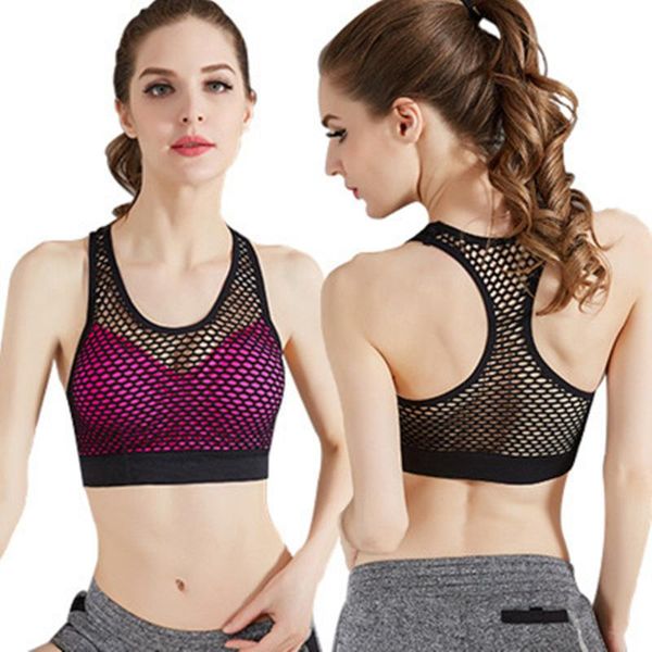 yoga outfit sports bra shockproof mesh stitching seamless beauty back yaga fitness sport women running brassiere vest