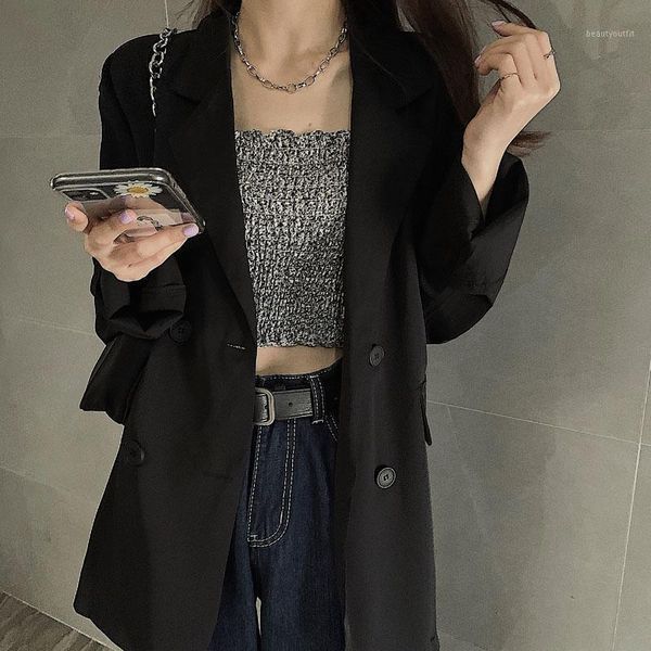 women's suits & blazers solid color casual office blazer korean fashion preppy style work formal suit student chic clothing commute wea, White;black
women's suits & blazers solid color casual office blazer korean fashion preppy style work formal suit student chic clothing commute wea, White;black